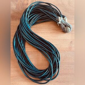 Vintage African Waist Black Disk Bead Necklace Handmade Tribal 18 strands 34” L